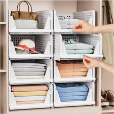 4 Pack Stackable Closet Storage Basket - Stackable Storage Bins, Multifunctional