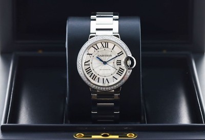 Cartier W4BB0024 Ballon Bleu Diamond 36mm Stainless Steel Automatic Blue Hands