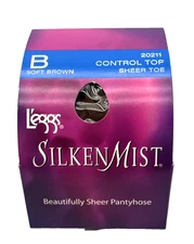 Leggs Silken Mist Control Top Size B Soft Brown Pantyhose Sheer Control Top