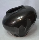 Vtg '92 Haeger Volcanic Raku Black Metallic Drip Glaze Pottery Vase #161 USA