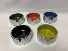 Vintage Mid Century Isamu Kenmochi Set 5 Colorful Chrome Plastic Ashtrays