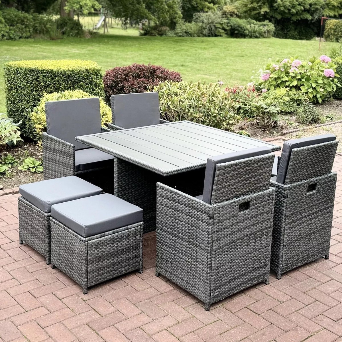 RATTAN GARDEN FURNITURE CUBE SET CHAIRS TABLE OUTDOOR PATIO RATTAN BLACK  BROWN