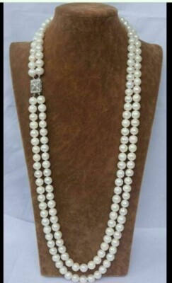 24 inch Double strands AAA++ 8-9mm natural Akoya white pearl necklace 925S