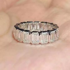 3.5Ct Emerald Cut Lab Created Diamond Bezel Set 925 Silver Engagement Gift Band