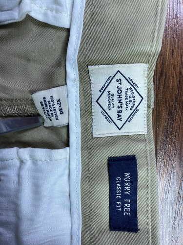 St.Johns Bay Mens Worry Free Chino Classic Flat Front Khaki Pants 32 x 34 NWT F1 - Picture 4 of 6
