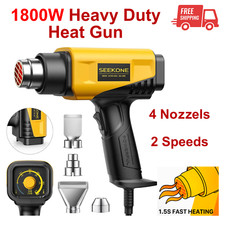 1800W Heavy Duty Heat Gun - Variable Temp, 2 Speeds, 4 Nozzles for Crafts  More