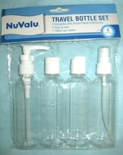  Empty Plastic CLEAR Travel Set  bottles 4 PCs cosmetics or gel