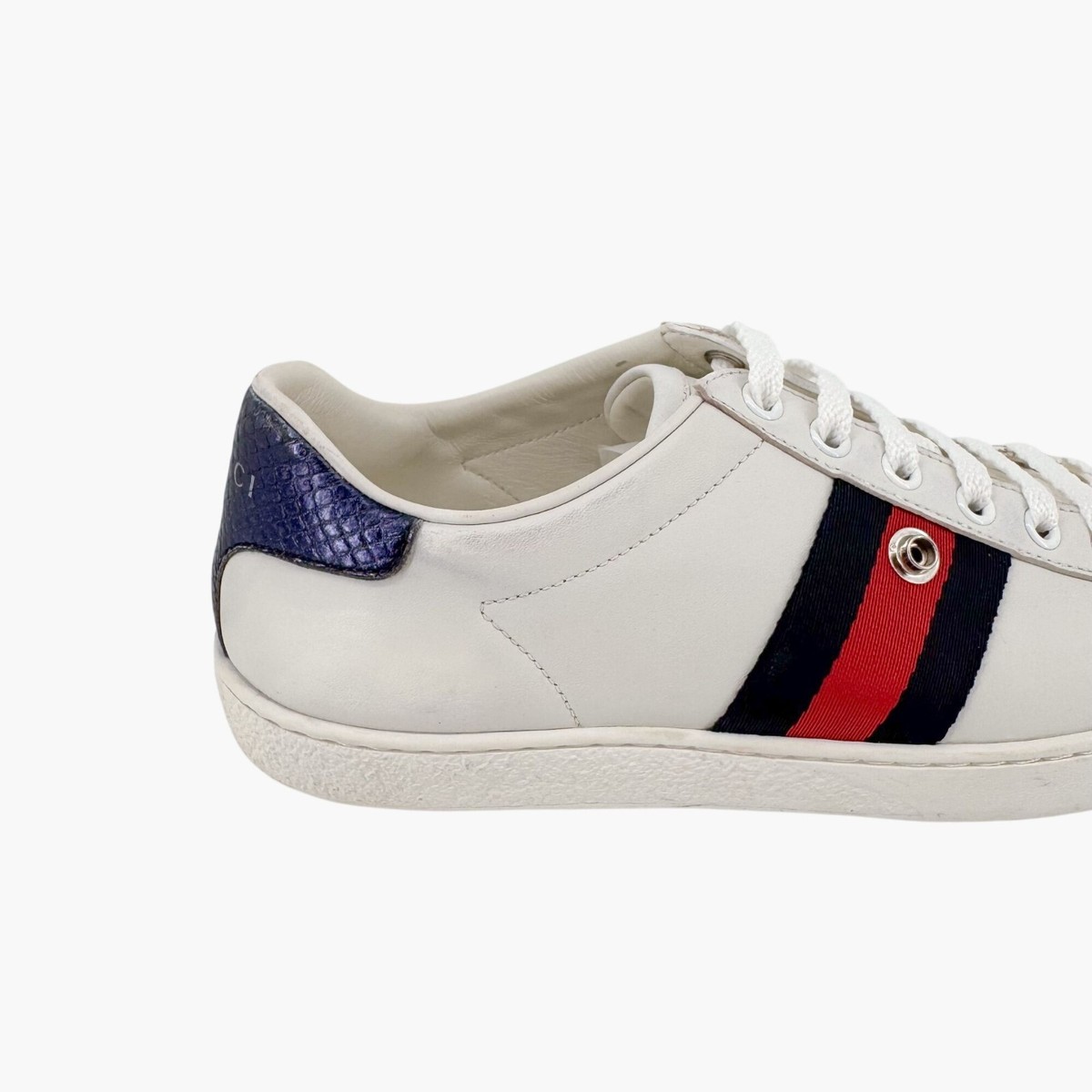 Gucci Ace Blind for Love White Leather Low Top Lace-Up Sneakers Red/Blue Mens 7 Buy Gucci White Leather  main image 2