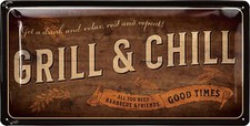 Retro Blechschild Grillen GRILL & CHILL BBQ D...