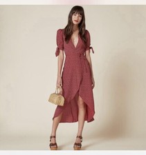 Reformation Royce Dress Red Floral Wrap Midi A-line Size XS CottageCore Summer
