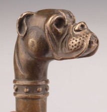 Antique Old cane walking stick head handle accessorie bronze pet dog statue