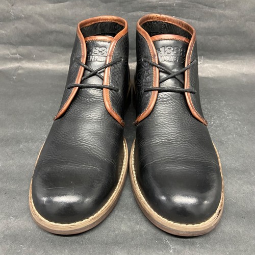 Size 10- Wolverine Chukka Boots Plain Toe Black Leather Lace Up Ankle Shoes Men - Picture 5 of 15