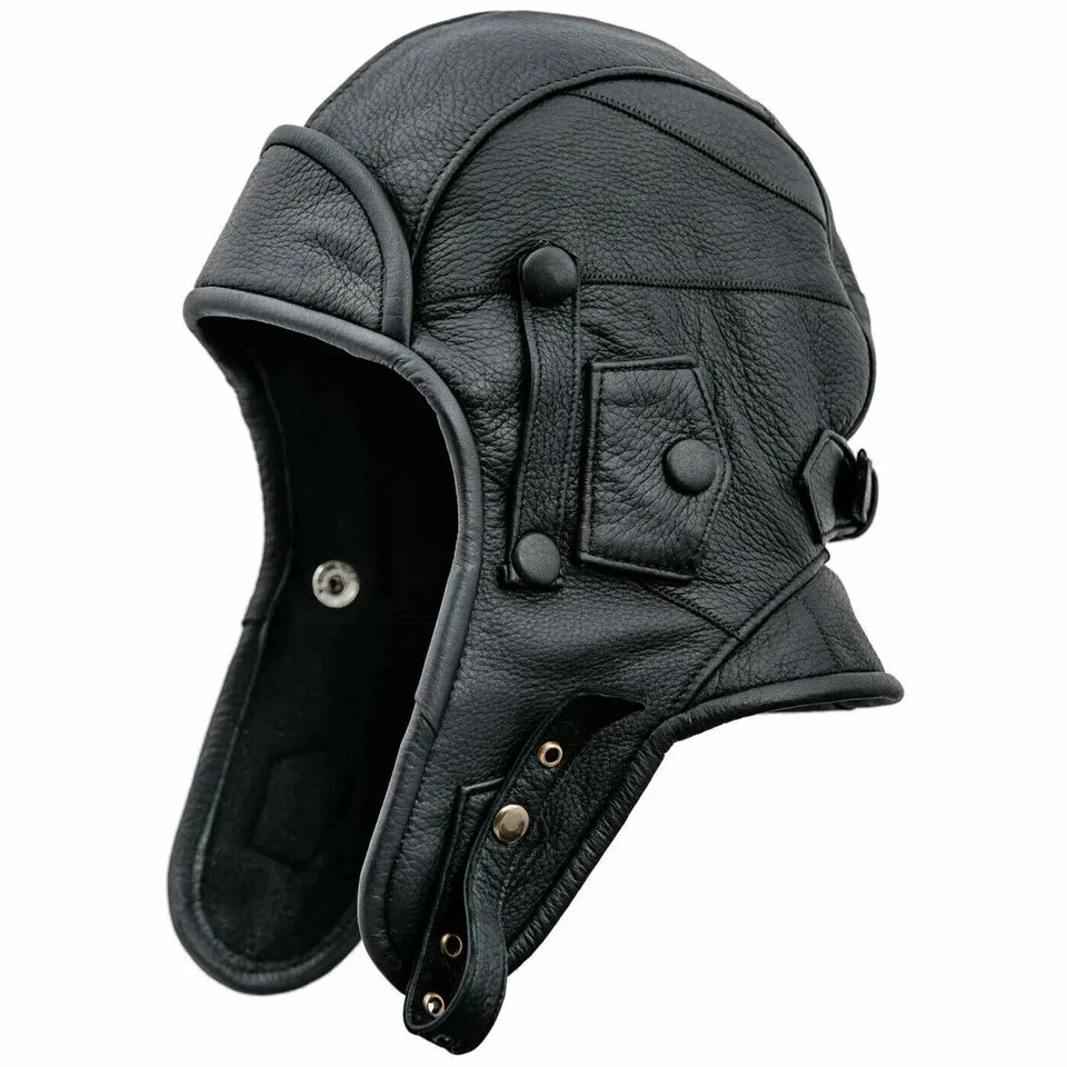 Gorra de piloto convertible de cuero real gorra de aviador sombrero Foto 3 de 4