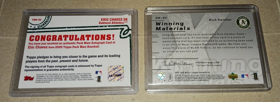 ERIC CHAVEZ 2005 TOPPS PACK WARS AUTO/ NICK SWISHER '07 SPX WINNING MATERIALS/99 - Image 3 of 4
