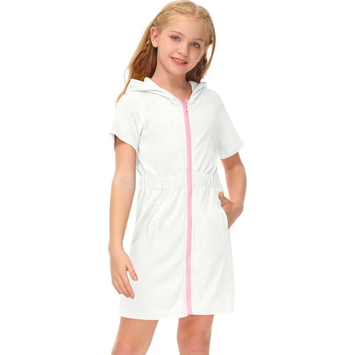Little Girls Swim Cover Up Swimsuit Zip Up Hooded Bathrobe Absorbent Beach Dress - Picture 47 of 81