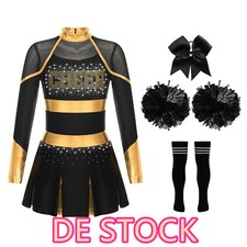 DE!iEFiEL Mädchen Cheerleading Uniforms Langarm TrikotKleid mit Pompoms Socken