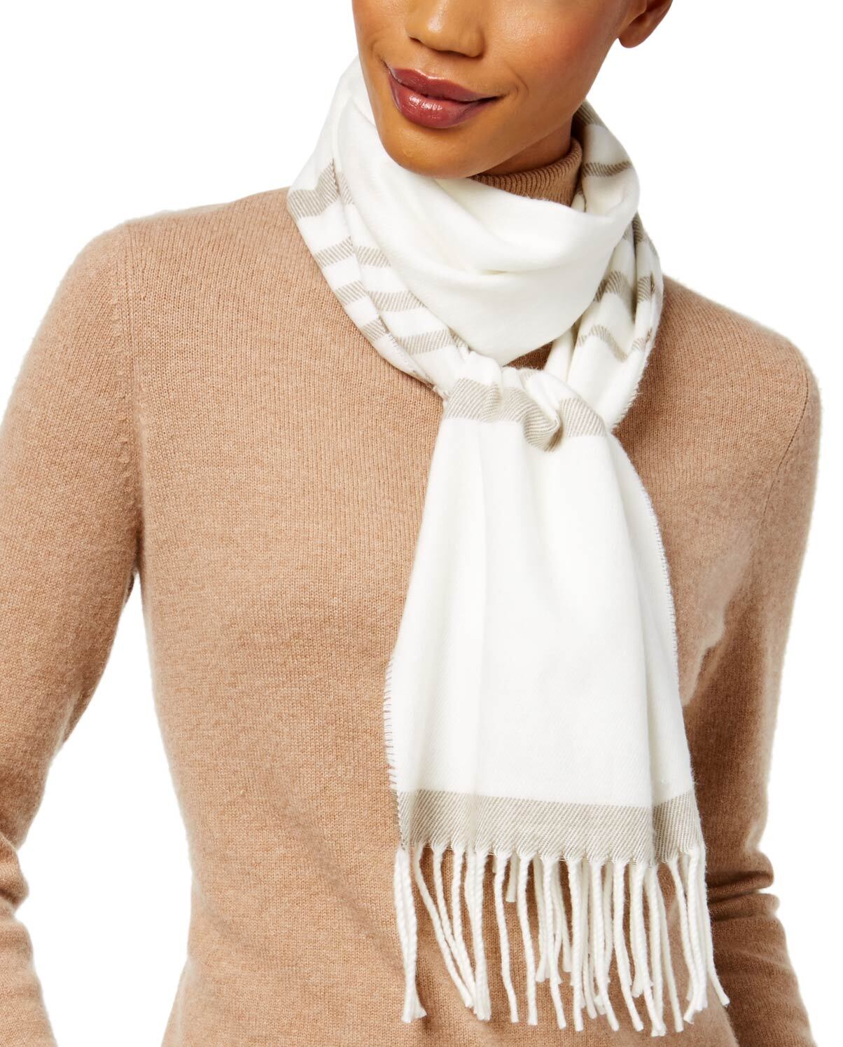 Женский тканый шарф в полоску Cejon, один размер, отделка бахромой, Кремовый плющ, Италия, C4010