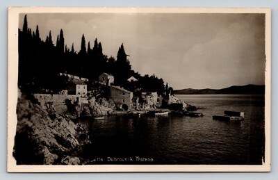 Dubrovnik Trsteno Adriatic Sea Coast In Croatia VINTAGE RPPC Postcard Nice View