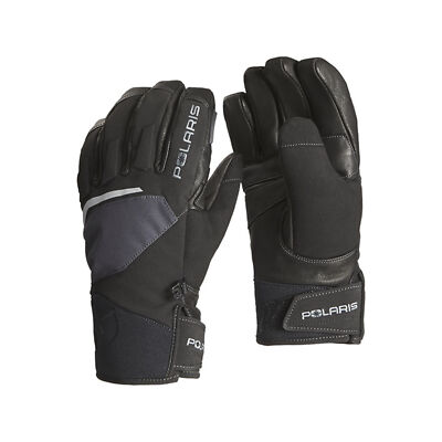 Polaris Mens Revelstoke Snowmobile Gloves Insulated Reinforced Leather Black