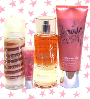 Victoria's Secret beauty rush STRAWBERRY FIZZ mist lotion lip cream bundle of 4