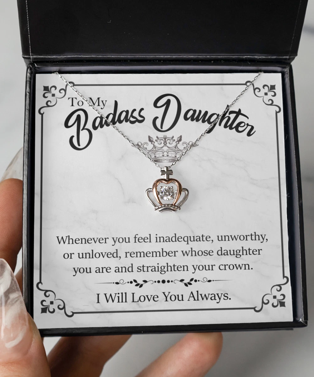 To My Badass Daughter Crown Pendant Necklace Jewelry Gift For Daughter From Mom