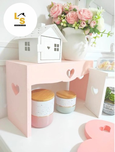 Mensola D’appoggio Shabby Alzatina In Legno Porta Barattoli Mensola Con Cuori - Foto 2 di 3