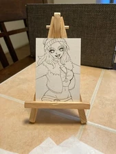 ACEO Original Mixed Media Painting Art Card ATC Pinup girl #646