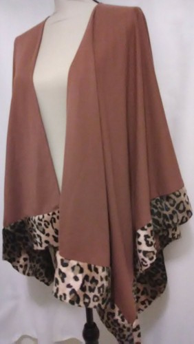 PILIPO USA Women Long Warm Shawl Wrap Brown with faux Leopard lining on bottom - Picture 5 of 12