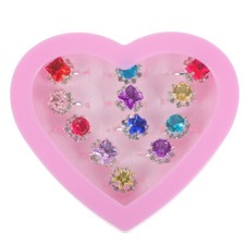 12 Pcs Girls Crystal Adjustable Rings Pretend Play Accessories