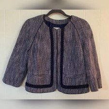 J. Crew Jacket Blazer Women s 14 Blue Tweed Braiding Preppy Full Zip