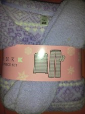 Women's Fleece - Plush Pajama 3 Pc Set M Medium Pink K Lavender Snowflake Print