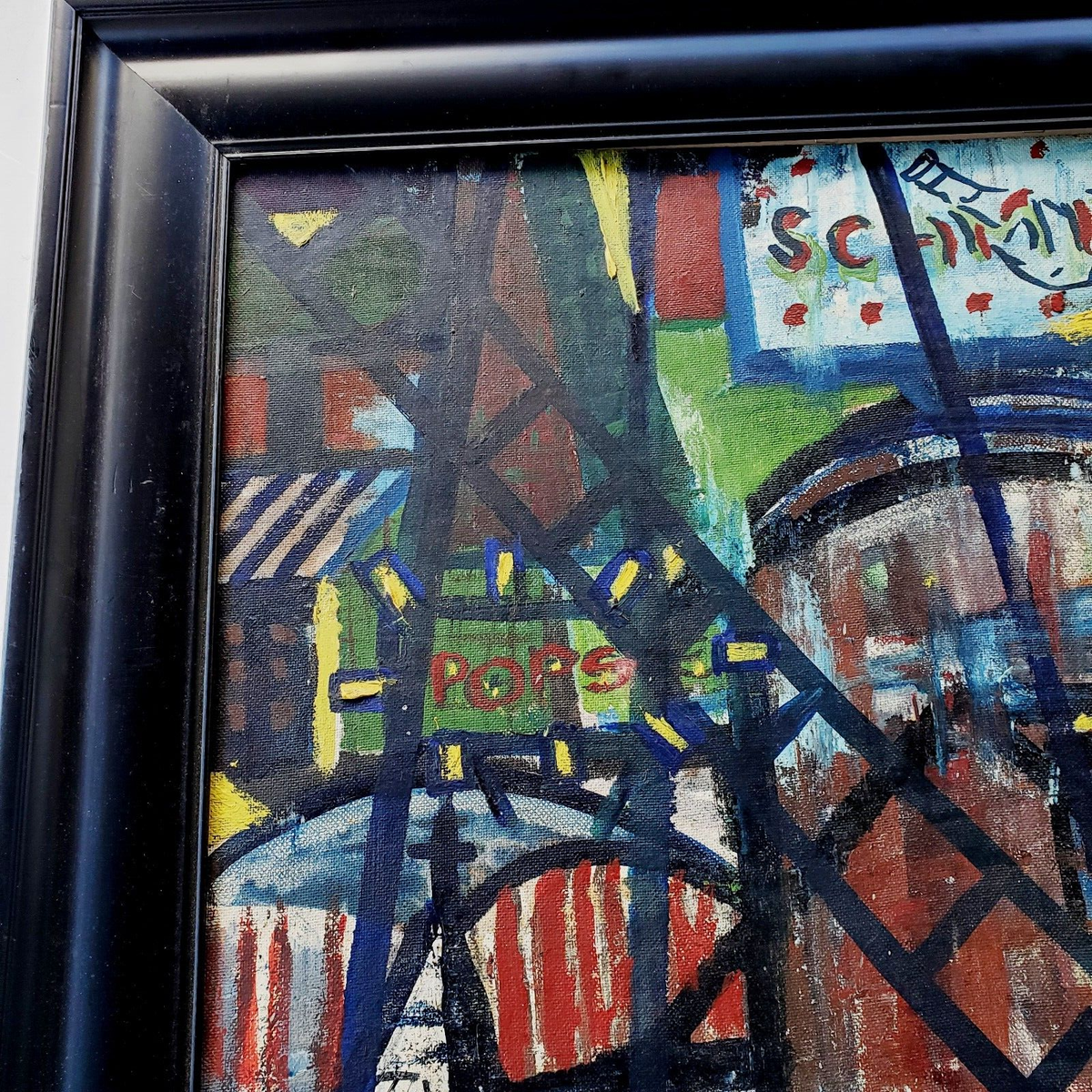 1960 Midcentury Abstract Graffiti Painting New York Street Scene