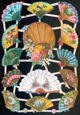 VICTORIAN STYLE DIE CUT PAPER SCRAPS FLORAL FANS ef7392 GERMANY