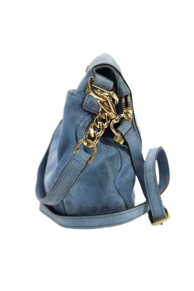Michael Michael Kors Womens Suede Gold Tone Crossbody Shoulder Handbag Sky Blue - Image 4 of 4