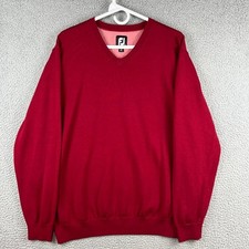 Footjoy Golf Sweater Mens Large Solid Red 100 Wool Long Sleeve V Neck Shirt