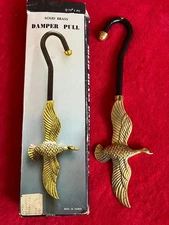 NEW - VINTAGE - DAMPER PULL FLYING DUCK SOLID BRASS GOLD TONE FIREPLACE HOOK
