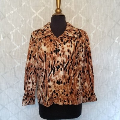 Requirements Jacket Women Size Large Brown Tan Animal Print Lightweight Office