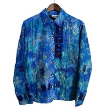 Chicos Design jacket women's 2 blue silk embroidered patchwork boho wearable art