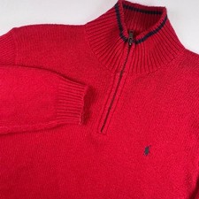 Polo Ralph Lauren Quarter Zip Sweater Mens L Red Cable Knit Cotton Mock Neck