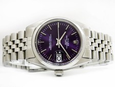 Vintage Rolex Oyster Perpetual Date Purple Dial 34mm Men Steel Watch Ref 1500 5