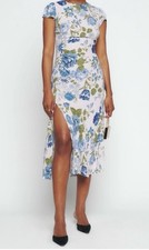 Reformation Floral Midi Sheath Dress Crew Neck Button Front Slit Size 10