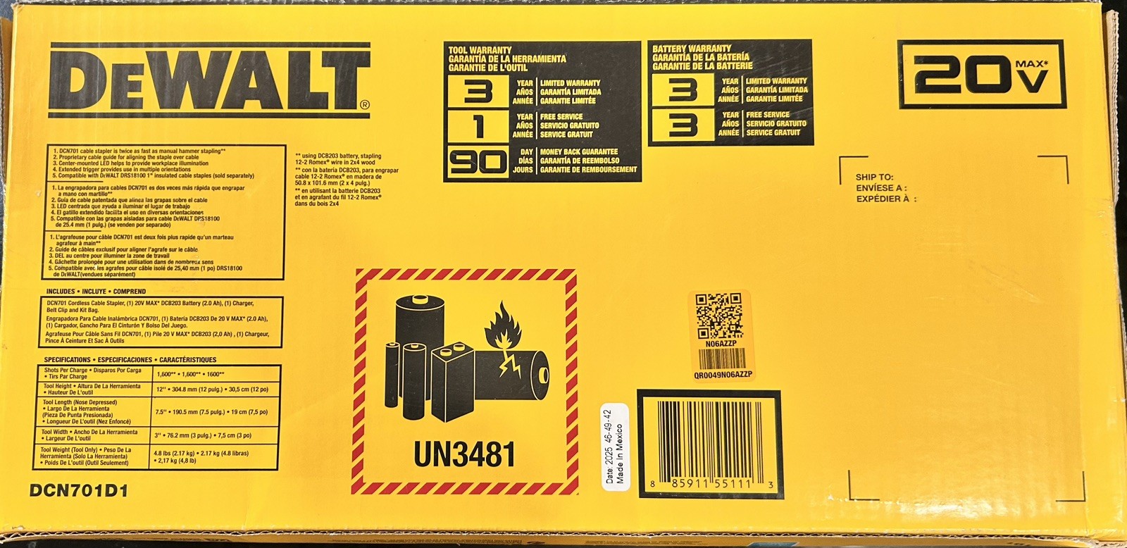 DEWALT 20V MAX Cordless Cable Stapler Kit + Battery & Charger (DCN701D1)