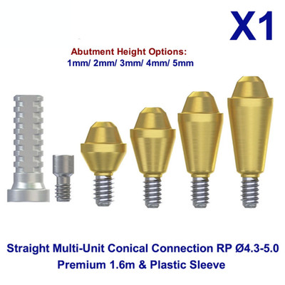 1 Titanium Set Sleeve & Conical Straight Adapter Head Multi-Unit 1.6m RPØ4.3-5.0