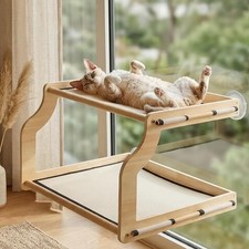Cat Window Hammock Bed with Wooden Frame Climbing Portable Support Sleeping