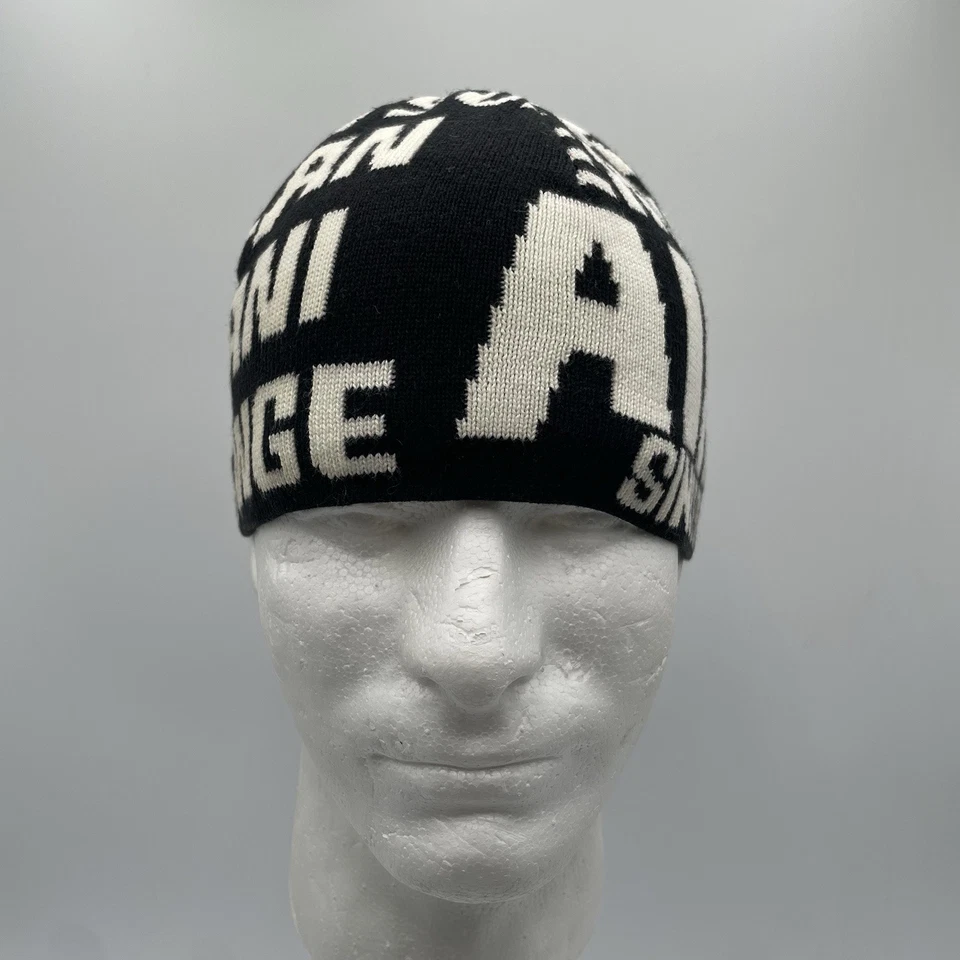 Gorro vintage Armani Exchange negro/blanco estampado por todas partes sombrero deletreado años 90 Y2K Foto 3 de 4