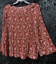 Max Studio Womens M Top Blouse Rustic Boho Fl...
