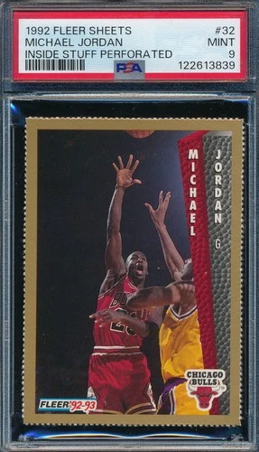 MICHAEL JORDAN 1992-93 FLEER SHEETS INSIDE STUFF PSA 9 MINT CARD #32! TOUGH!