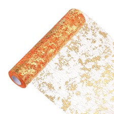 49 Feet Table Runner, Sequin Foil Thin Mesh Metallic Table Runner, Orange Gold