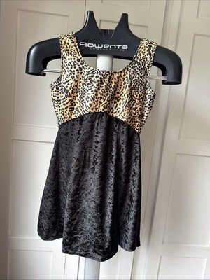 Figure Skating Dress Leopard Print Black Crushed Velvet Size M