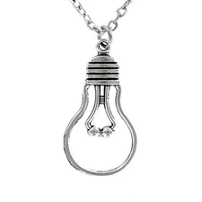 LIGHT BULB Outline Necklace - Pewter Charm on Cable Chain Lightbulb Gift Small